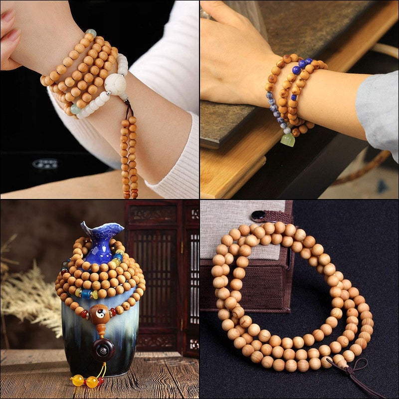 Prometis 200pcs 8mm Natural Sandalwood Round Beads Gorgeous Craft Handmade Polished Spacer Mala Pray Beads with Elastic Cord for Bracelets DIY Rosary Tasbih Jewelry Making - Image 5